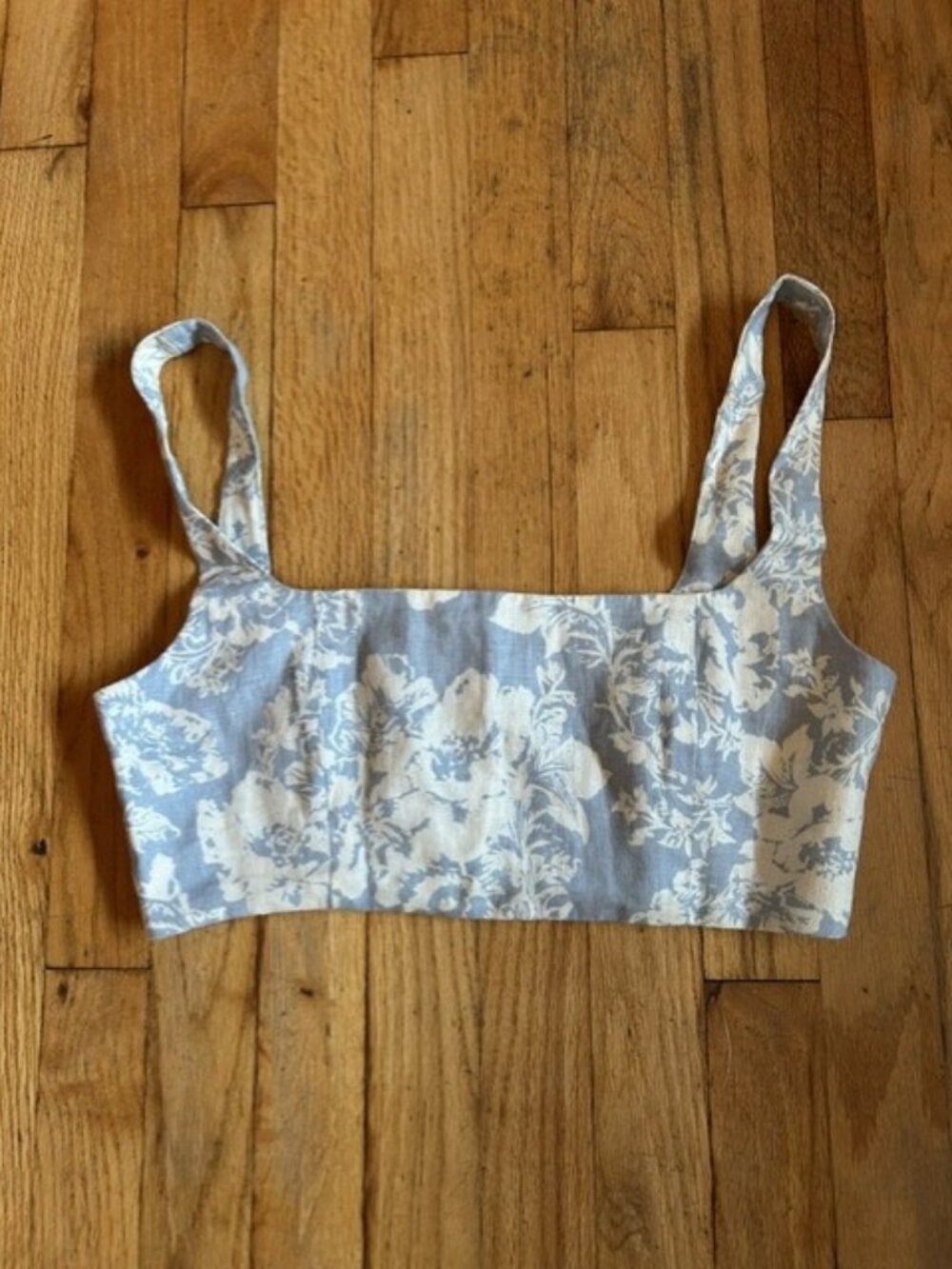 Reformation Blue White Floral Linen Two Piece Set Size 6 | 100% Linen | Crop Top - Picture 2 of 10
